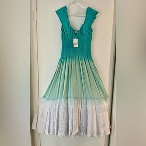 Flowing Beachy Teal and White Maxi Dress